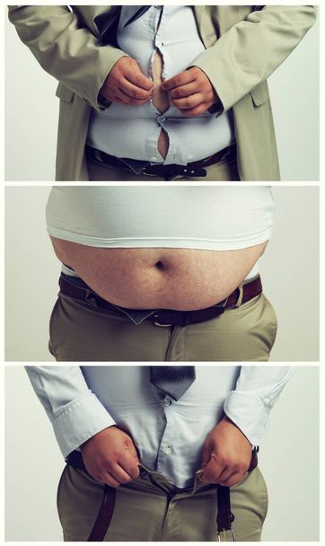 He can see his toes again. Sequence shot of a mans weight loss - Photo, Image