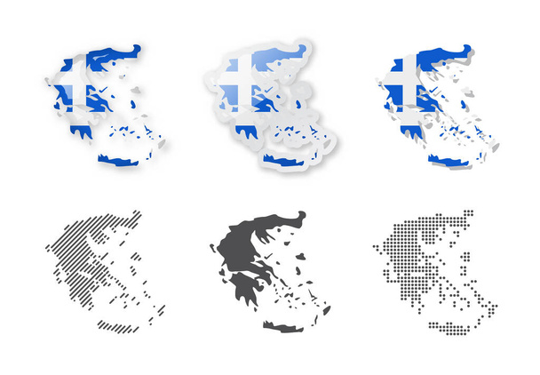 Grecia - Colección de mapas. Seis mapas de diferentes diseños. Conjunto de ilustraciones vectoriales - Vector, imagen