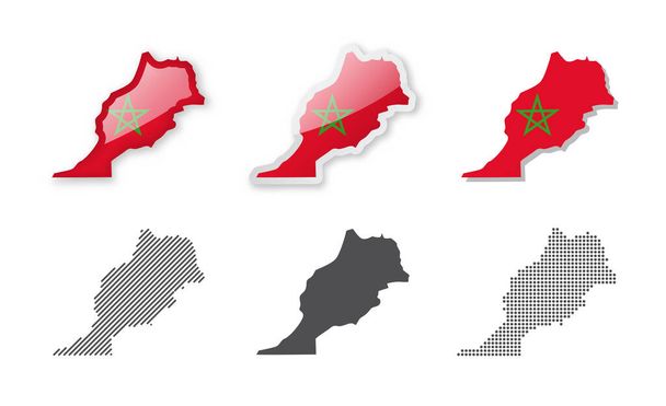 Marruecos - Colección de mapas. Seis mapas de diferentes diseños. Conjunto de ilustraciones vectoriales - Vector, Imagen