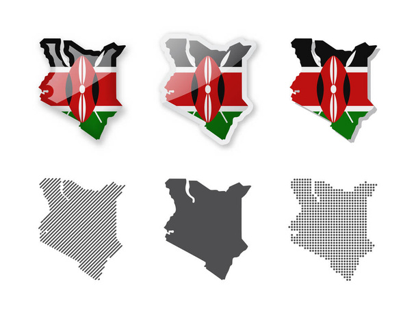 Quênia - Coleção de mapas. Seis mapas de desenhos diferentes. Conjunto de ilustrações vetoriais - Vetor, Imagem