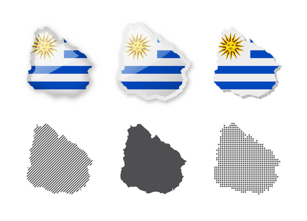 Uruguay - Collezione di mappe. Sei mappe di disegni diversi. Serie di illustrazioni vettoriali - Vettoriali, immagini
