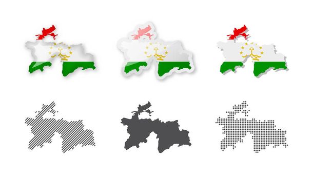 Tayikistán - Colección de mapas. Seis mapas de diferentes diseños. Conjunto de ilustraciones vectoriales - Vector, imagen