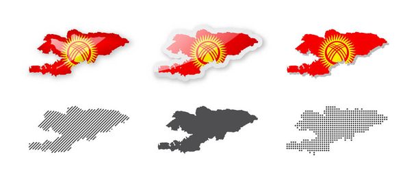 Кыргызстан - Коллекция карт. Шесть карт разных дизайнов. Набор векторных иллюстраций - Вектор,изображение