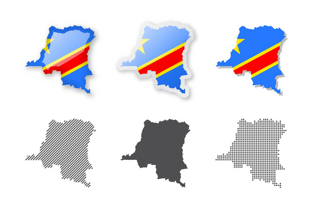 Kongói Demokratikus Köztársaság - Térképek gyűjteménye. Hat különböző tervrajzú térkép. Vektorillusztrációk halmaza - Vektor, kép