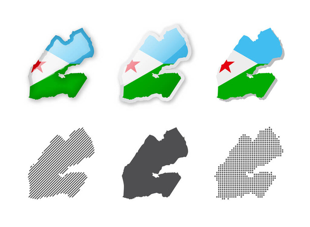 Dschibuti - Kartensammlung. Sechs Karten in verschiedenen Designs. Reihe von Vektorillustrationen - Vektor, Bild