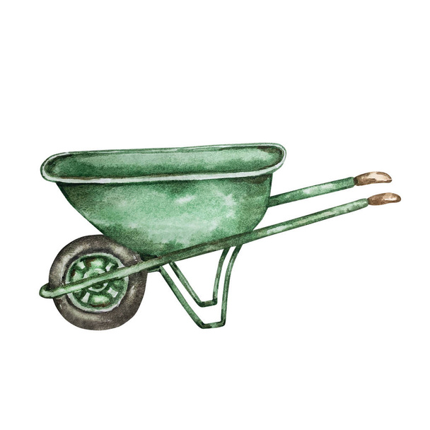 watercolor garden iron green cart - Fotografie, Obrázek