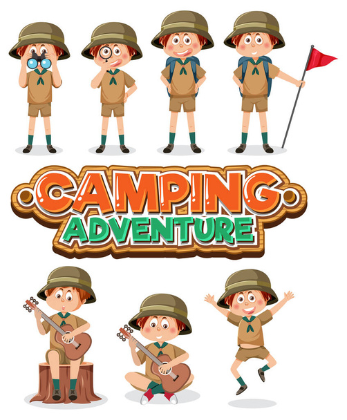 Kinderen kamperen uit cartoon karakter set illustratie - Vector, afbeelding