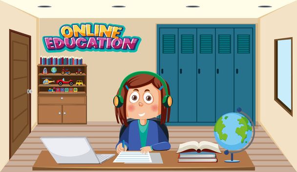 Online učení doma ilustrace - Vektor, obrázek