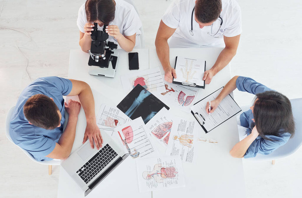 Top view. Group of young doctors is working together in the modern office. - Fotoğraf, Görsel
