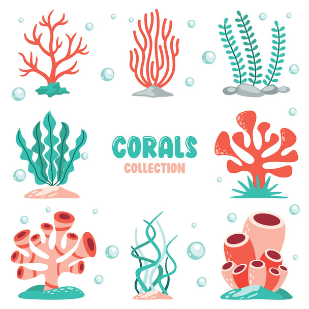 Flat Drawing Of Colorful Corals - Vector, Image
