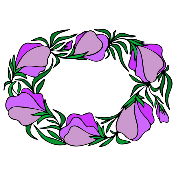 floral frame of large purple flower buds on a white background, border, postcard, design - Vector, Image