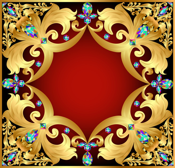  background with red gems and gold ornaments - Вектор,изображение