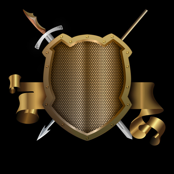Gold ancient shield with spear and sword. - Valokuva, kuva