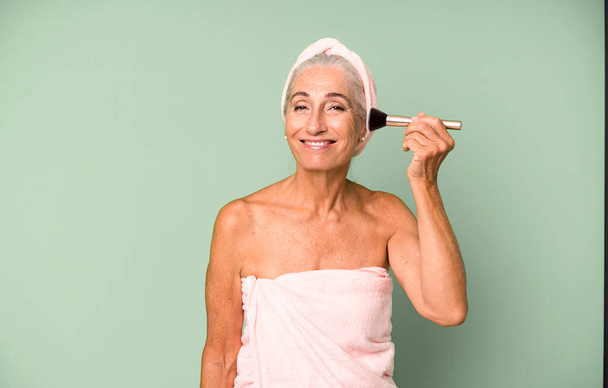 gray hair senior pretty woman wearing bathrobe beauty and make up concept. - Foto, Bild
