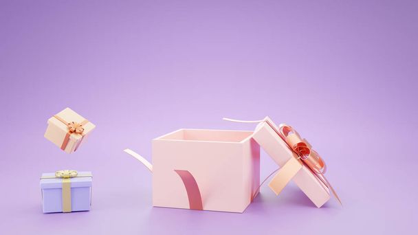 Realistic pastel gifts boxes. Open gift box with space for object decoration.3d render - Valokuva, kuva