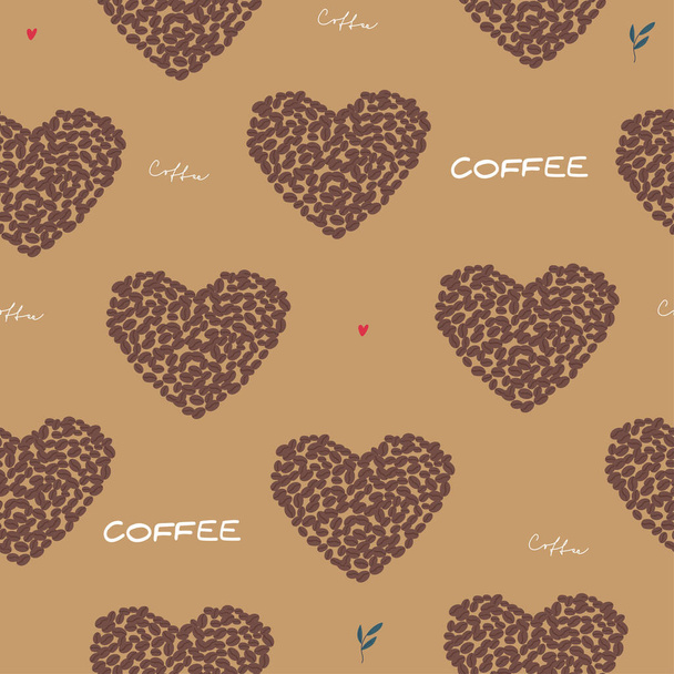 coffee beans seamless pattern Valentine day heart from coffee beans, vector illustration. - Διάνυσμα, εικόνα