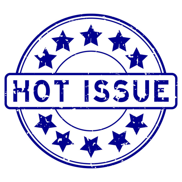 Grunge niebieski gorące wydanie słowo z ikoną gwiazdy okrągłe gumowe pieczęć pieczęć pieczęć na białym tle - Wektor, obraz