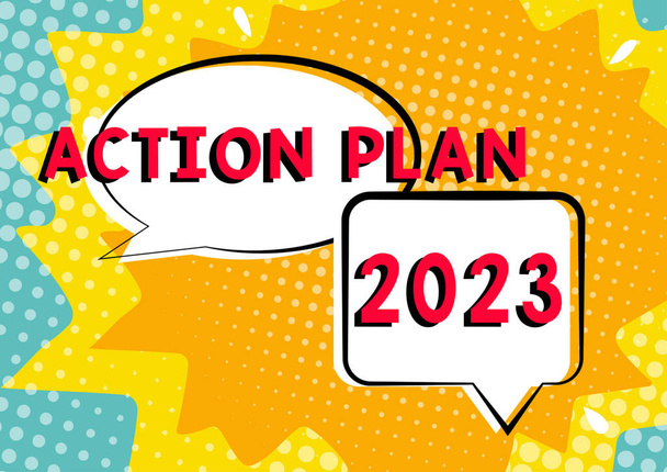 Η λεζάντα κειμένου που παρουσιάζει το σχέδιο δράσης 2023 για να κάνει τον κατάλογο περιέχει έναν αριθμό πραγμάτων που πρέπει να γίνουν το επόμενο έτος, η έννοια Διαδικτύου που πρέπει να κάνει τον κατάλογο περιέχει έναν αριθμό πραγμάτων που πρέπει να γίνουν το επόμενο έτος - Φωτογραφία, εικόνα
