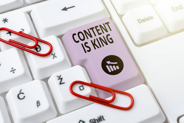 Rukopis Text Obsah Is KingContent je srdcem dnešní marketingové strategie, Obchodní nápad Obsah je srdcem dnešní marketingové strategie - Fotografie, Obrázek
