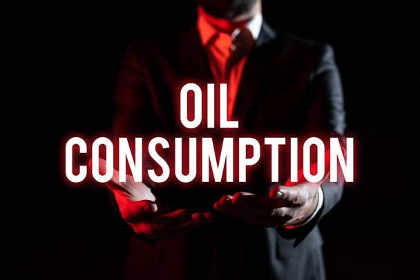 Εννοιολογική λεζάντα Κατανάλωση Πετρελαίου Αυτή η εγγραφή είναι το συνολικό πετρέλαιο που καταναλώνεται σε βαρέλια ανά ημέρα, Λέξη για Αυτή η εγγραφή είναι το συνολικό πετρέλαιο που καταναλώνεται σε βαρέλια ανά ημέρα - Φωτογραφία, εικόνα