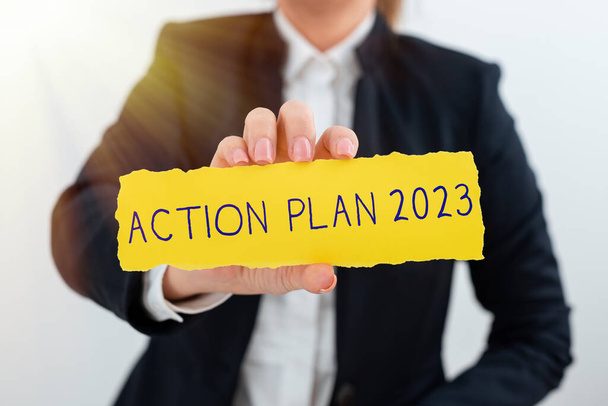 Conceptuele weergave Actieplan 2023 to do list bevat een aantal dingen die volgend jaar moeten worden gedaan, Concept betekenis om te doen lijst bevat een aantal dingen die volgend jaar moeten worden gedaan - Foto, afbeelding