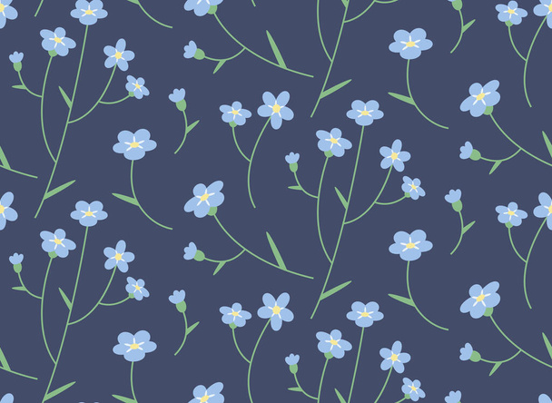 Seamless pattern with myosotis. Beautiful nature texture in flat style. - Vector, Imagen