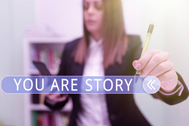Inspiracja ukazująca znak Jesteś historią, podejściem biznesowym Twoje historie się liczą i są warte opowiedzenia wszystkim - Zdjęcie, obraz