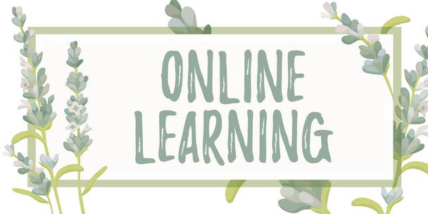 Teksti merkki osoittaa Online LearningLarning avustuksella Internetin ja tietokoneen, Word Larning avustuksella Internetin ja tietokoneen - Valokuva, kuva