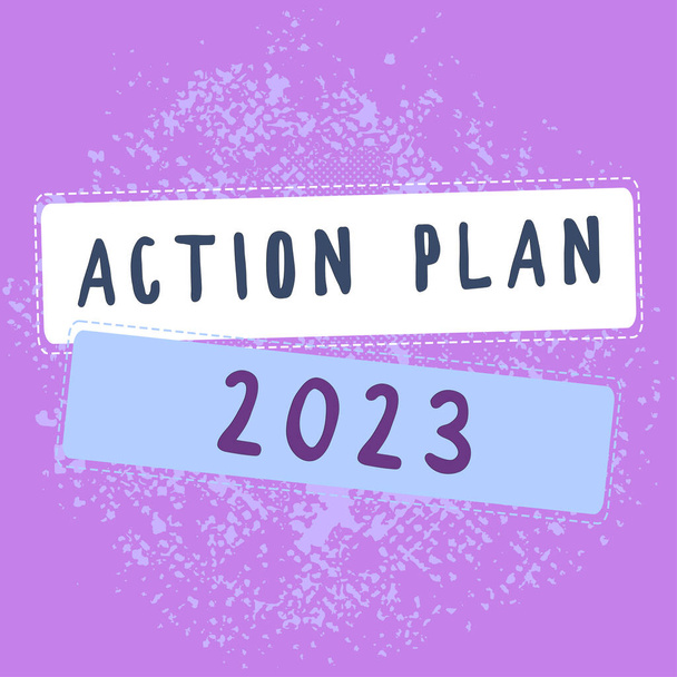 Inspiración mostrando el signo Plan de Acción 2023to do list contiene el número de cosas que se harán el próximo año, Word Written on to do list contiene el número de cosas que se harán el próximo año - Foto, imagen