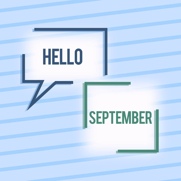 Tekstbord met hallo septembergretig op zoek naar een warm welkom voor de maand september, Business showcase gretig op zoek naar een warm welkom voor de maand september - Foto, afbeelding