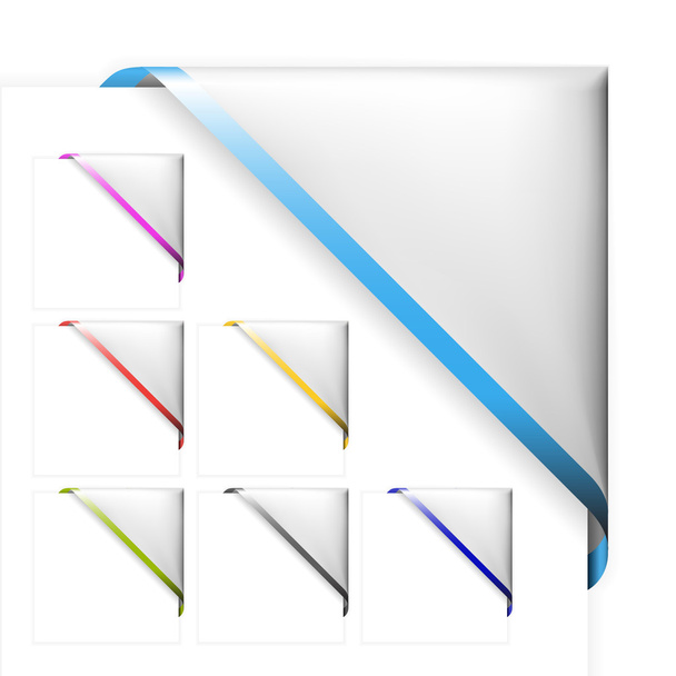 Set of white corner ribbons with colored thin border - Vector, Image
