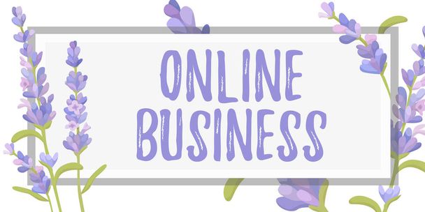 Teksti merkki osoittaa Online BusinessKaupalliset liiketoimet jakaminen tietoa internetissä, Käsitteen merkitys Kaupalliset liiketoimet jakaminen tietoa internetissä - Valokuva, kuva