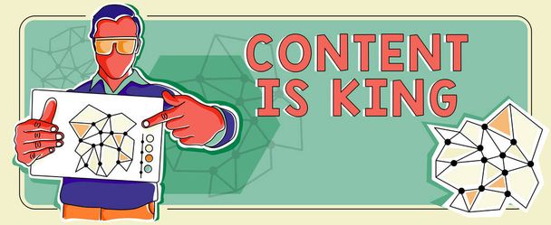 Textzeichen mit der Aufschrift Content Is KingContent ist das Herz der heutigen Marketing-Strategien, Internet-Konzept Content ist das Herz der heutigen Marketing-Strategien - Foto, Bild