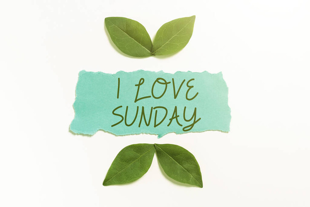 Inspiráció mutató jel I Love Sunday, Üzleti áttekintés Ahhoz, hogy a szeretet a hétvégén boldog izgatott pihenni - Fotó, kép