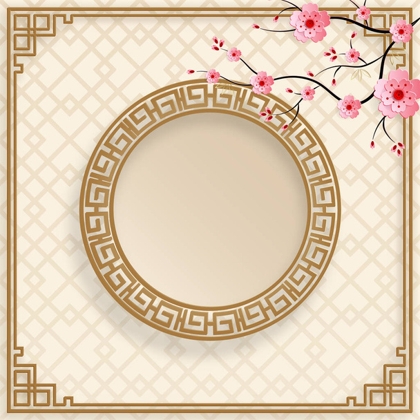 Chinese frame with oriental asian elements on color background, for wedding invitation card, happy new year, happy birthday, valentine day, greeting cards, poster or web banner - Vettoriali, immagini