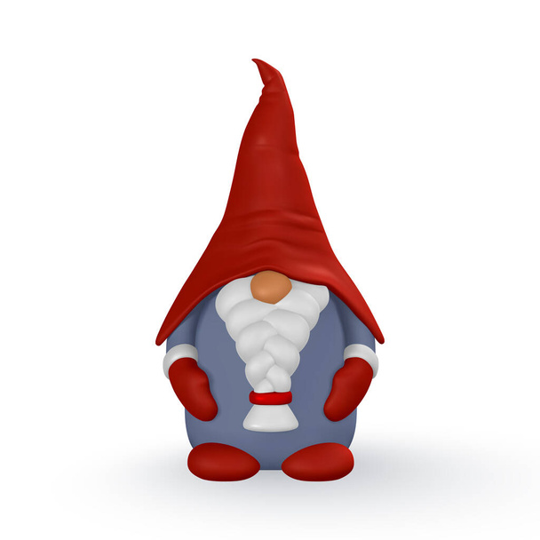 Funny scandinavian christmas gnome. 3d Xmas or New Year's elf in cartoon style. Vector illustration. - Вектор, зображення