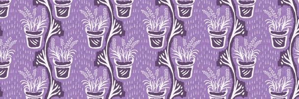 Gender neutral floral flower seamless raster border. Simple purple whimsical 2 tone pattern. Kids nursery wallpaper or scandi all over print - Photo, Image