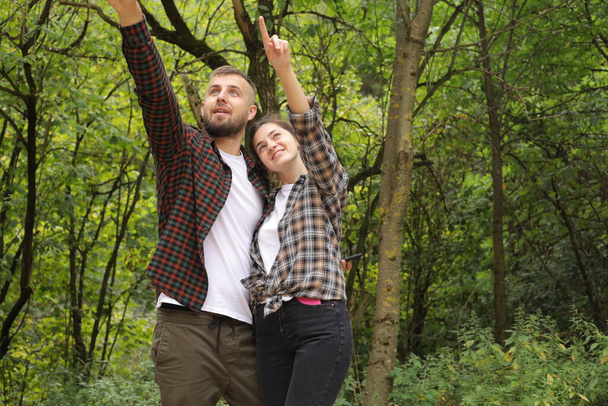 a couple in love outdoors in the forest - Foto, immagini