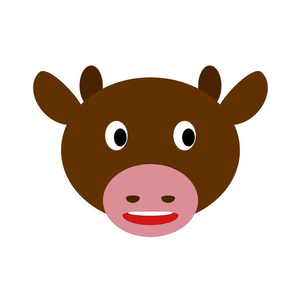 La faccia da cartone animato di una mucca. Design piatto - Vettoriali, immagini