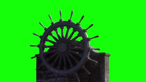 the rudder of the vintage pirate ship render 3d on a green background - Footage, Video