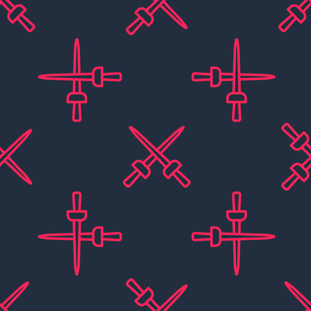 Línea roja Icono de esgrima aislado patrón sin costura sobre fondo negro. Equipamiento deportivo. Vector. - Vector, Imagen