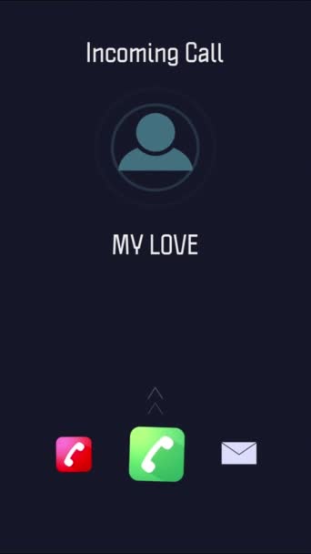 Incoming call, phone call con for mobile app with black background mock up for advertising or marketing. Animation illustration of cellphone interface screen with love partner user ID on dark mockup. - Footage, Video