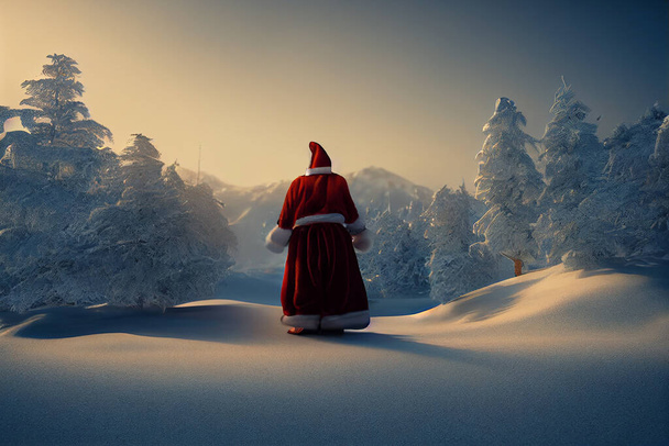 Santa Klaus περπάτημα στο χειμερινό τοπίο - Φωτογραφία, εικόνα