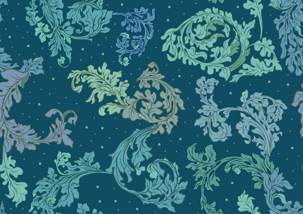 Decorative flowers and leaves in art nouveau style, vintage, old, baroque style. Seamless pattern, background. Vector illustration. - Vektor, Bild