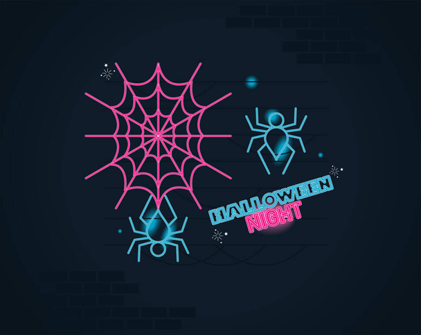 halloween noční plakát s pavouky - Vektor, obrázek