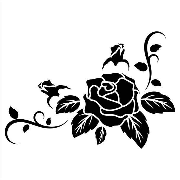 Силуэт черный мотив цветочный фон цветок розы векторная иллюстрация - Вектор,изображение