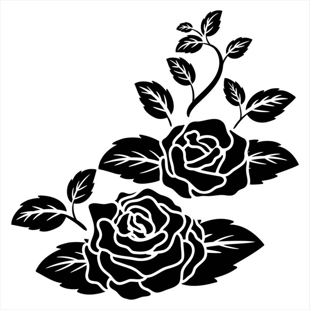 sylwetka czarny motyw róża kwiat tło wektor ilustracja - Wektor, obraz