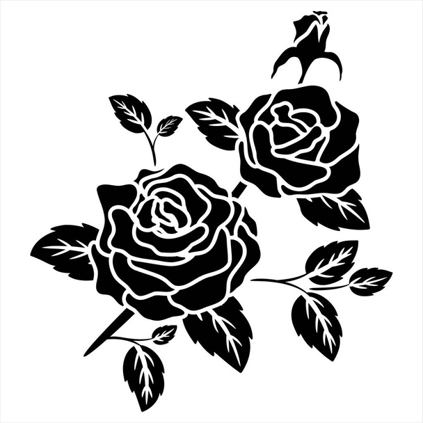 silhouette black motif rose flower background vector illustration - Vector, Image