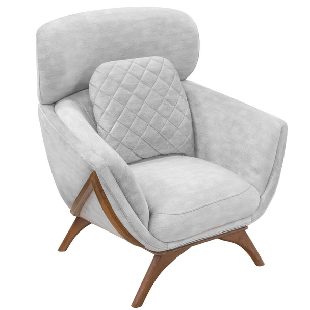 Dizájner kárpitozott szék. Szürke textilből készült. Elszigetelve, fehér háttérrel. Belső elem - Fotó, kép