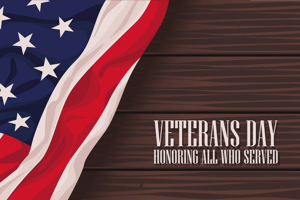 felice giorno veterani lettering cartolina con bandiera degli Stati Uniti - Vettoriali, immagini